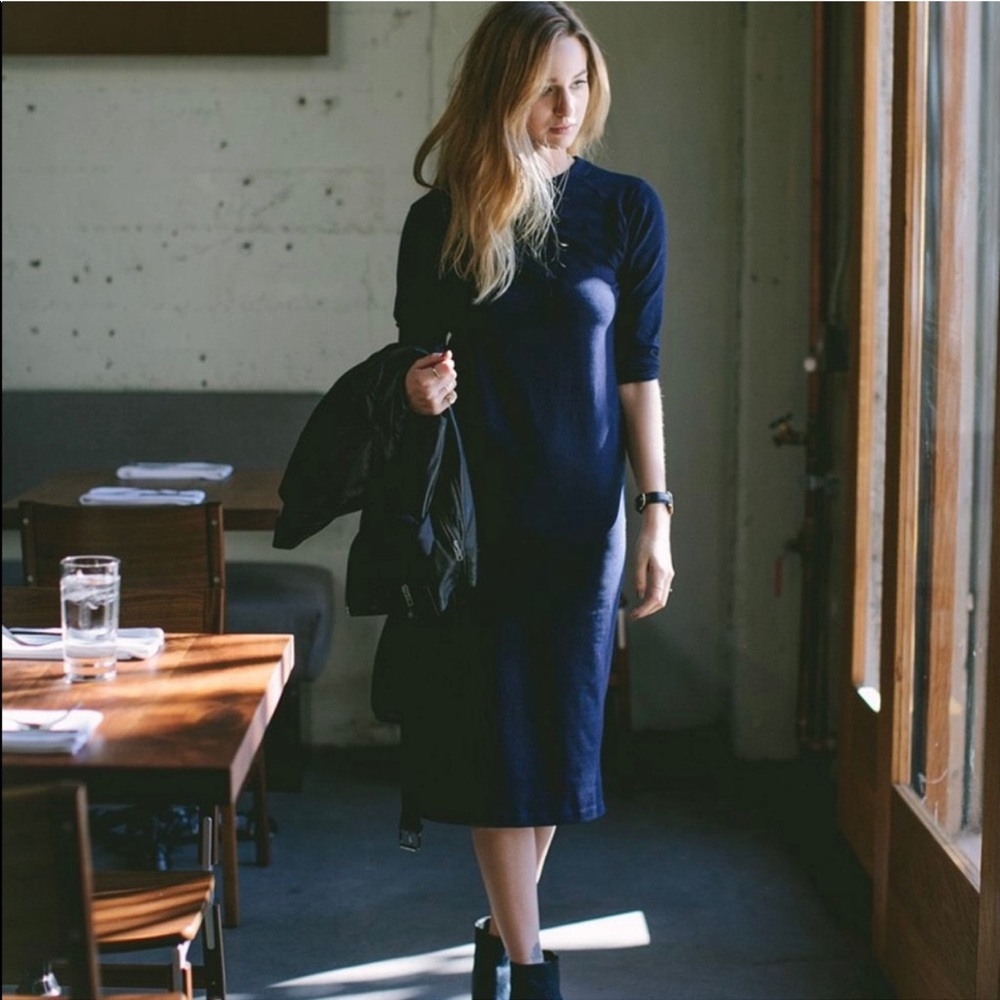 Taylor Stitch navy blue midi dress